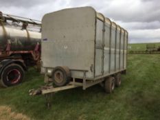 Ifor Williams DP120 3.5t flat bed trailer with livestock box, rear ramp and internal gate. Serial No