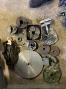Variety of lathe tools and parts, chucks, plates etc. Stored near Gorleston, Norfolk.