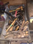 Box of Hammers, mallets, axe and chisels. Stored near Gorleston, Norfolk. No VAT on this item.