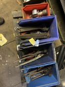 4 bins of pipecutters, adjustable spanners and pipe hole cutters. Stored near Gorleston, Norfolk.