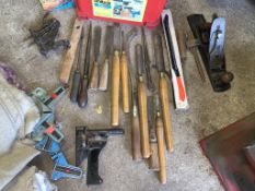 Box of carpentry tools. Stored near Gorleston, Norfolk. No VAT on this item.