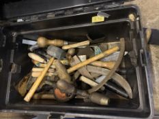 Box of Misc tools inc scrapers, mallets etc. Stored near Gorleston, Norfolk. No VAT on this lot.