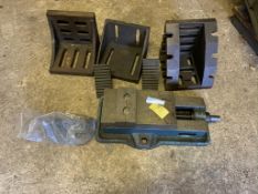 Machine vices and Vee blocks/angle plates. Stored near Gorleston, Norfolk. No VAT on this item.