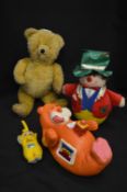 Vintage Toys; Teddy Bear, Mr Wobble, Spongy Tiger,