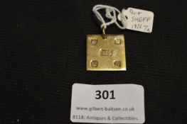 9ct Gold Square Ingot - Sheffield 1976, ~7g