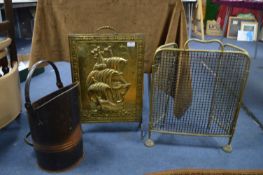 Brass Firescreen, Fireguard and a Coal Bucket