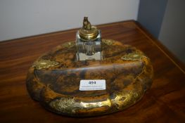 Victorian Paper Mache Inkstand and Ink Bottle with