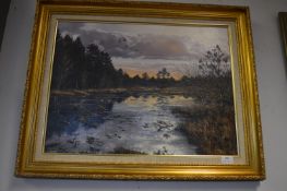 Gilt Framed Oil on Canvas by Neil Spilman - Lakesi