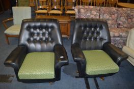 Pair of Black 1960's Leatherette Swivel Chairs