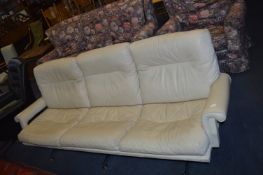 Retro Cream Leather Three Seat Sofa on Chrome Legs