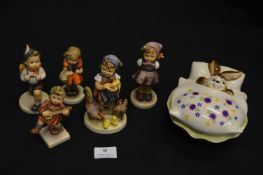 Five Goebel Figures and a Goebel Rabbit Dish