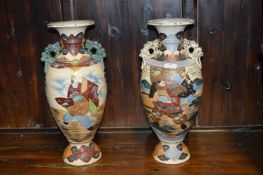Pair of Large Japanese Vases Featuring Samurai War