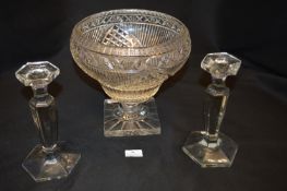 Large Cut Glass Crystal Punch Bowl and a Pair of G