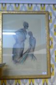 Framed Original Pastel Study by N.W - Two Figures