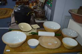 Kitchenalia Including Nutbrown Rolling Pin, Carved Breadboard, T.G. Green Bowls, Scales, etc.
