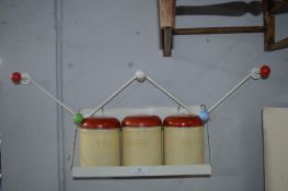 Retro Storage Jars in Wall Mounted Rack plus Coat