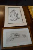 Original Charcoal Figure Study and Two Prints
