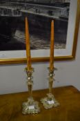 Pair of Silver Plated Candlesticks with Wooden Dum