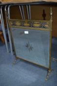 Brass Fire Screen with Bevelled Edge Engraved Mirr
