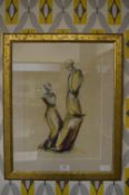 Framed Original Pastel Study by N.W - Two Figures