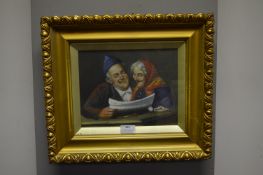 Gilt Framed Continental Oil on Canvas - Humorous S
