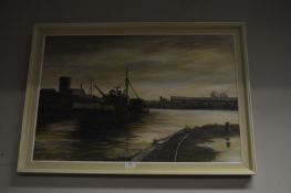 Oil on Canvas by John Trickett - Hull Dockside Sce