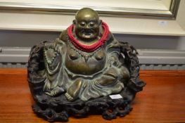 Chinese Brass Buddha on Carved Root Wood Stand