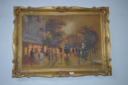 Gilt Framed Oil on Canvas by Glenn - Parisian Stre