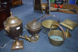 Brassware Including Samovar, Jampans, and a Kettle