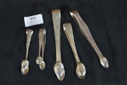 Five Hallmarked Silver Sugar Tongs