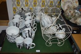 *Assorted Pottery Part Dinner Set , Cut Glass Wine