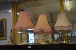 Four Table Lamps; Onyx, Brass, etc.