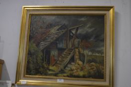 Oil on Board by T.H. Greggson - Ruin at Evedon