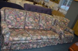 Floral Three Seat Sofa and Matching Armchair