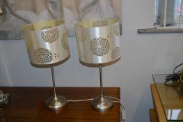 Pair of Brushed Chrome Table Lamps with Crystanthi