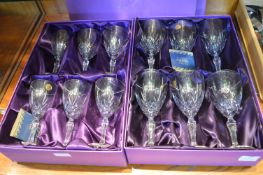 Two Sets of Capri Cut Crystal Wine Glasses