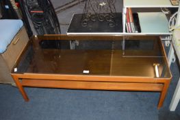 Retro Teak Coffee Table with Smoked Glass Top