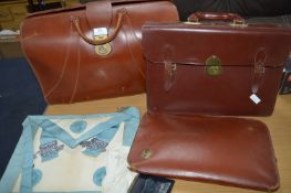 Three Leather Briefcases Including Masonic Apron,