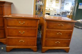 Pair of Walnut Effect Three Drawer Bedside Cabinet