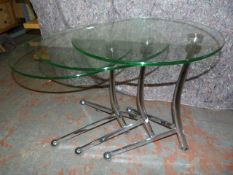 Nest of Three Chrome & Glass Tables
