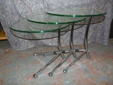 Nest of Three Chrome & Glass Tables