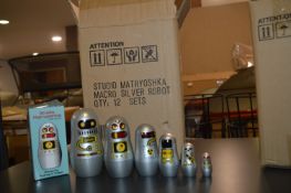 *Box of 12 Studio Matryoshka Macro Silver Robots