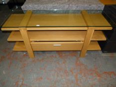 Light Oak Sideboard with Glass Top and Drawer 160x