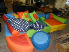 Five Piece Playroom Sofa with Assorted Cushions and Bolsters