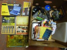 Miscellaneous Box Including Drill Bits, Router Set
