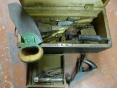 Toolbox and Assorted Tools Including Bailey Plane,