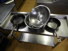 *Two Stainless Steel Bowls, Two Saute Pans and a S
