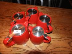 *Three Red Porcelain Teapots with Stainless Steel