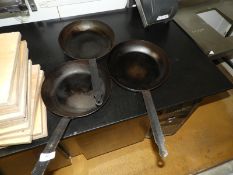 *Three Black Iron Saute Pans