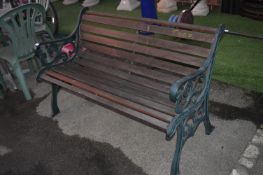 Green Painted Cast Garden Bench with Wooden Slats